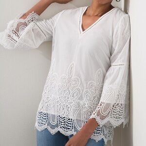 Chico's White Lace Trim Blouse